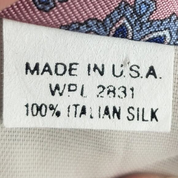 Vintage Mario Valentino 100% Italian Silk Paisley Pink and Blue Tie Made USA - Picture 6 of 6